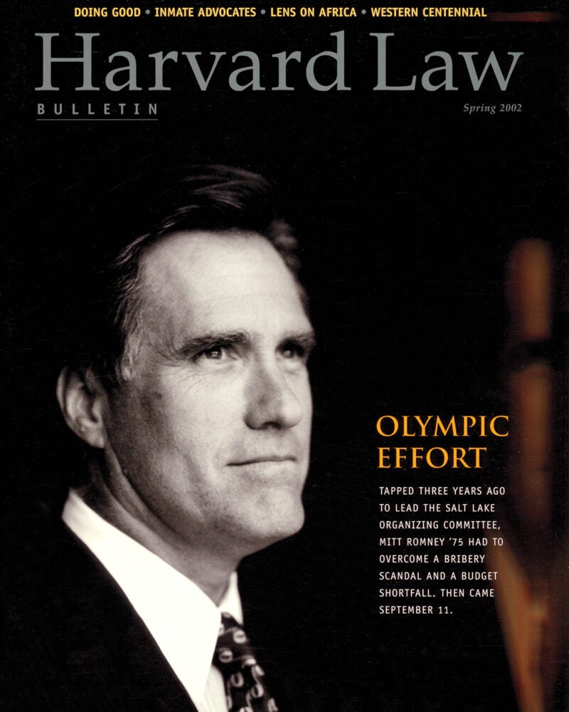 Cover of Harvard Law Bulletin featuring Mitt Romney