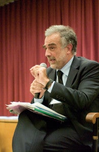 Man talking into a microphone
