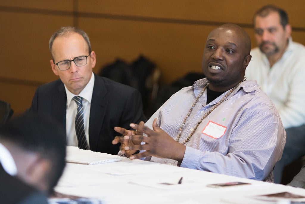 New England Patriots President Jonathan Kraft (left) with Jeremy Thompson