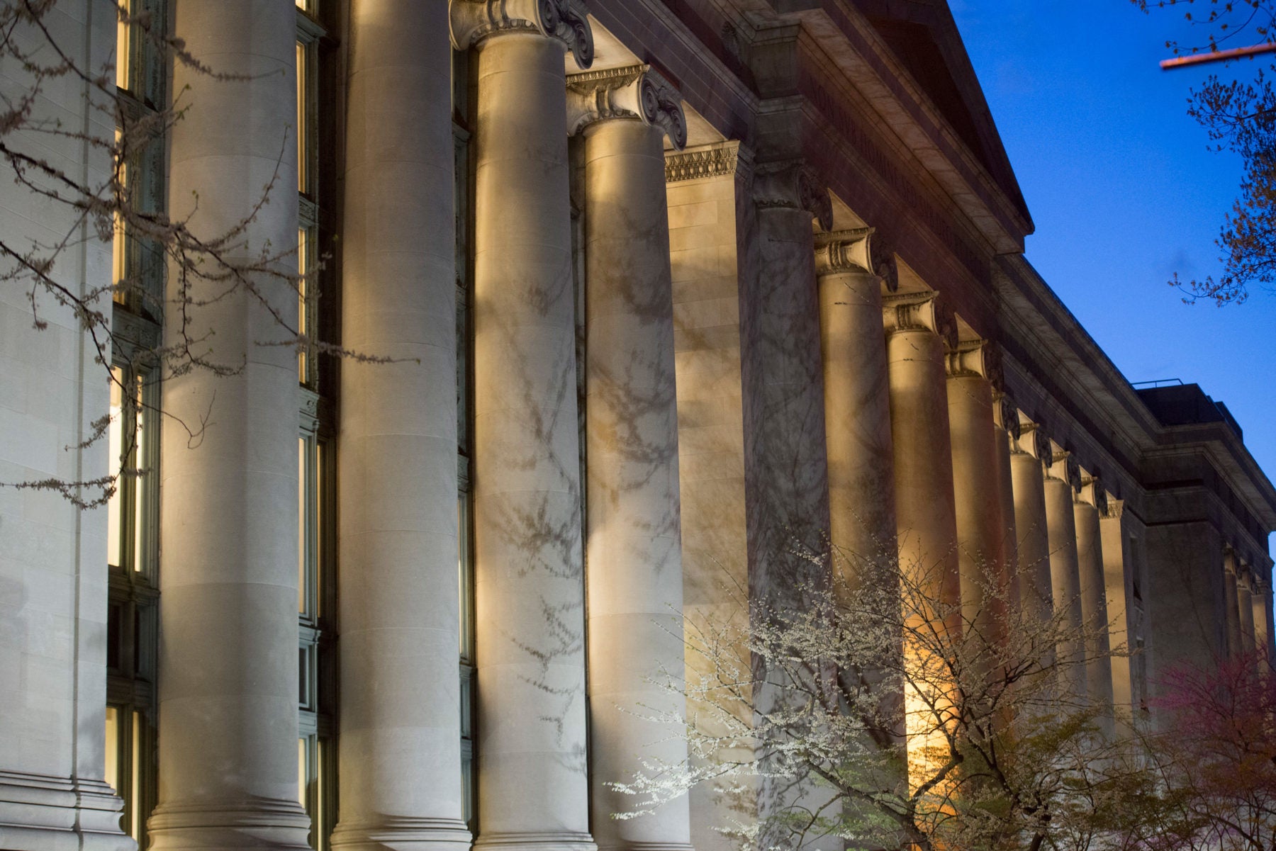 Langdell Hall at dusk