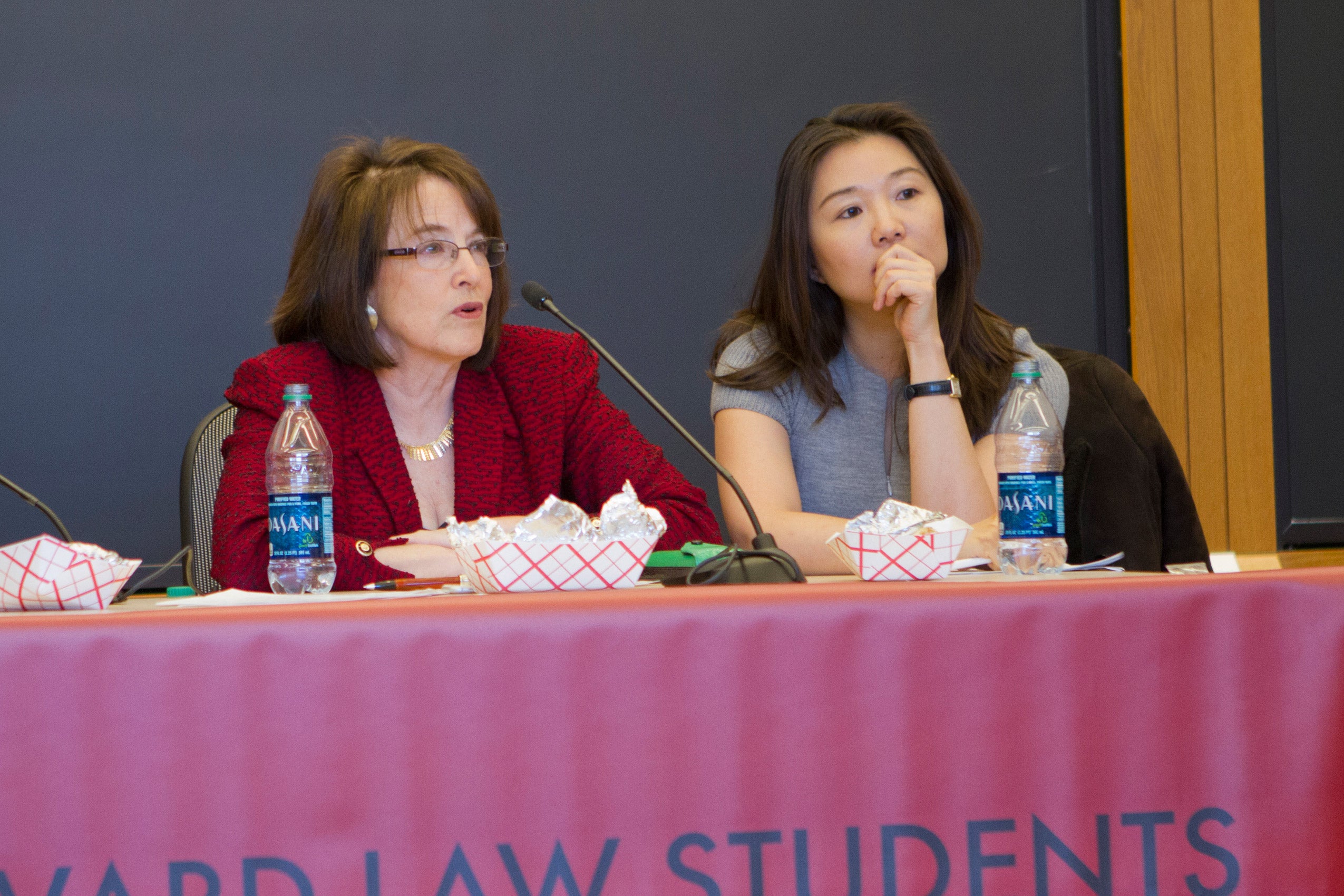 Jeannie Suk and Judge Nancy Gertner sitting at a panel table