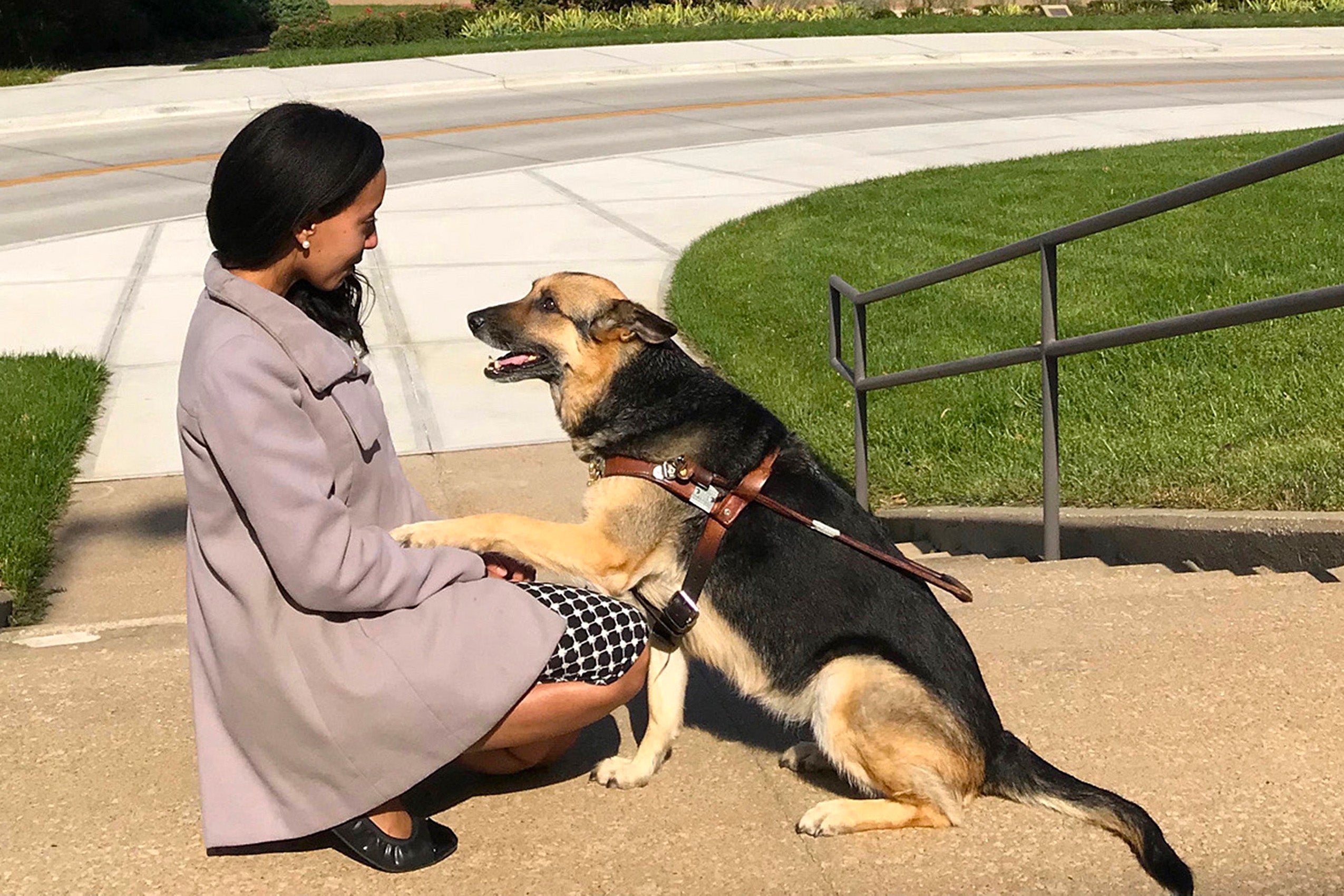 Haben Girma and her guide dog Maxine pictured at the University of Kansas