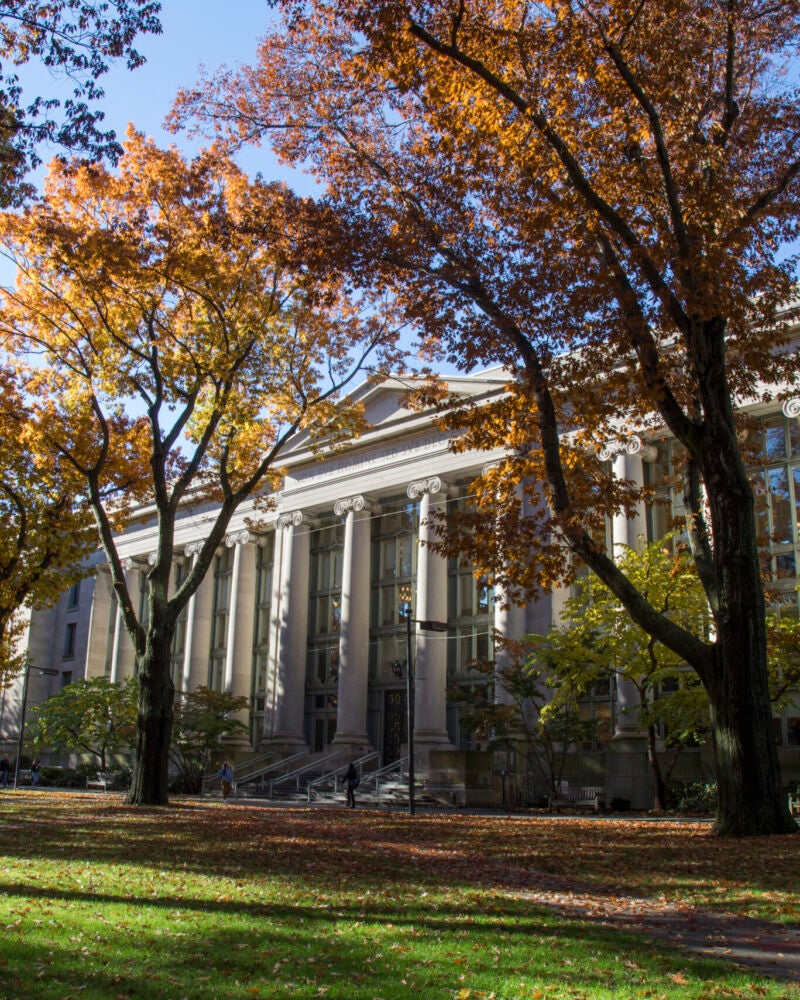 Langdell Hall in the fall