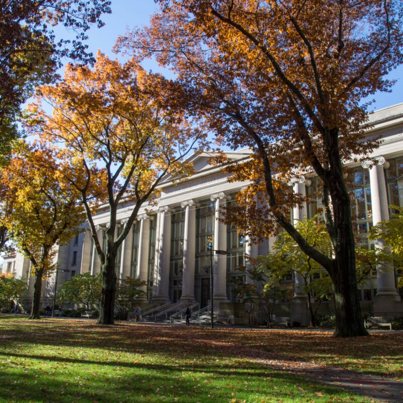 Langdell Hall in the fall