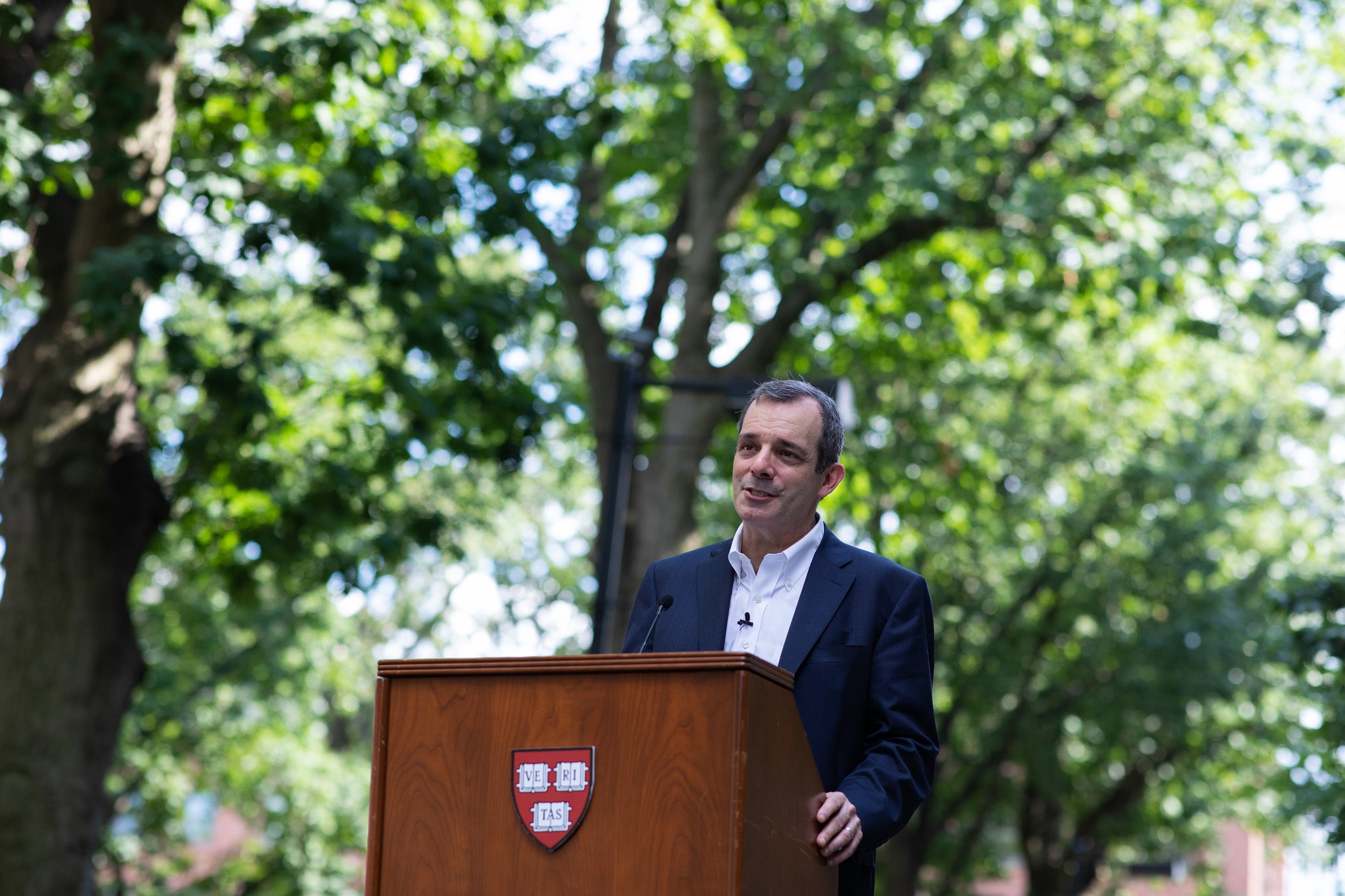 Dean Manning speaking in Holmes Field