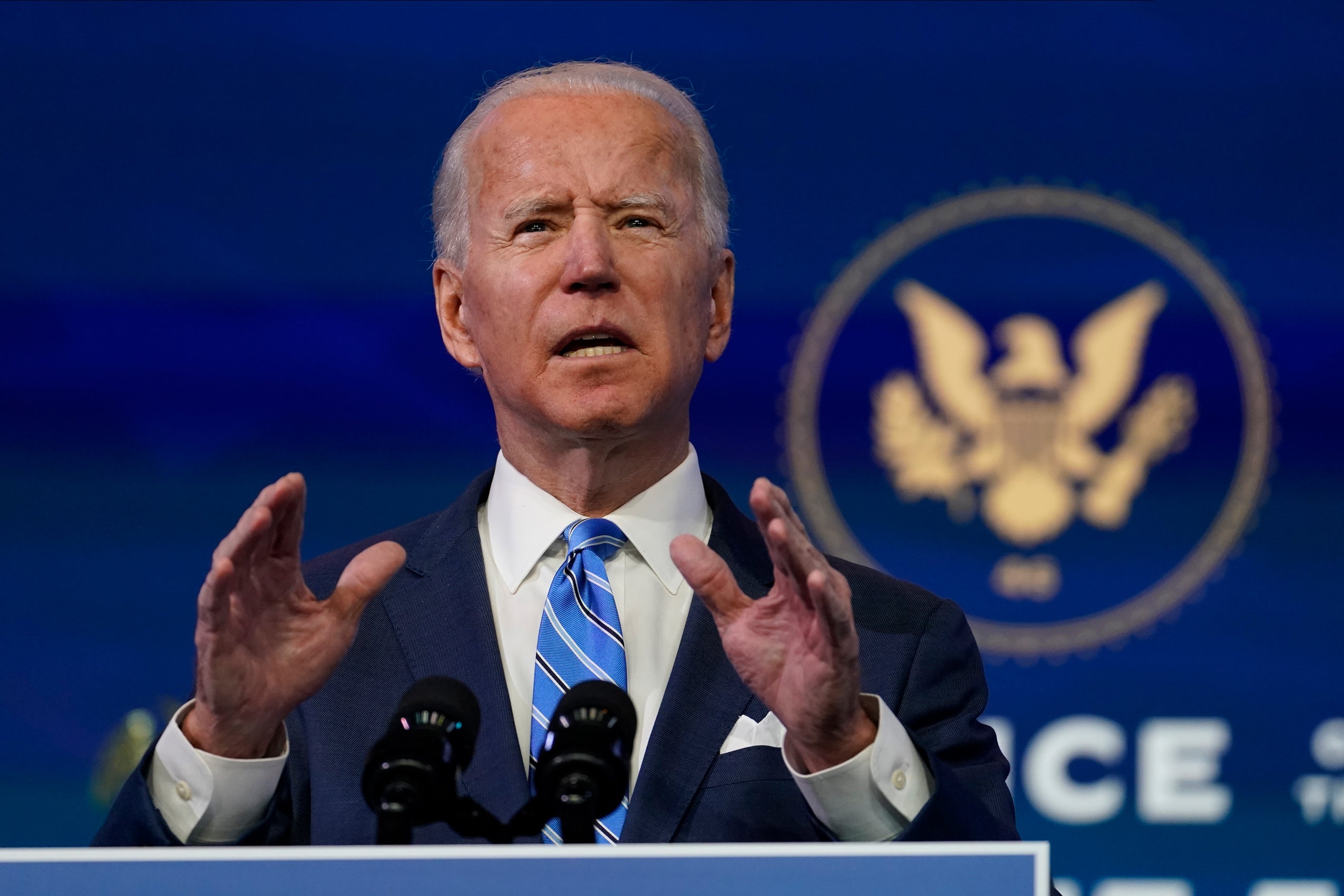 Biden speaking at a podium