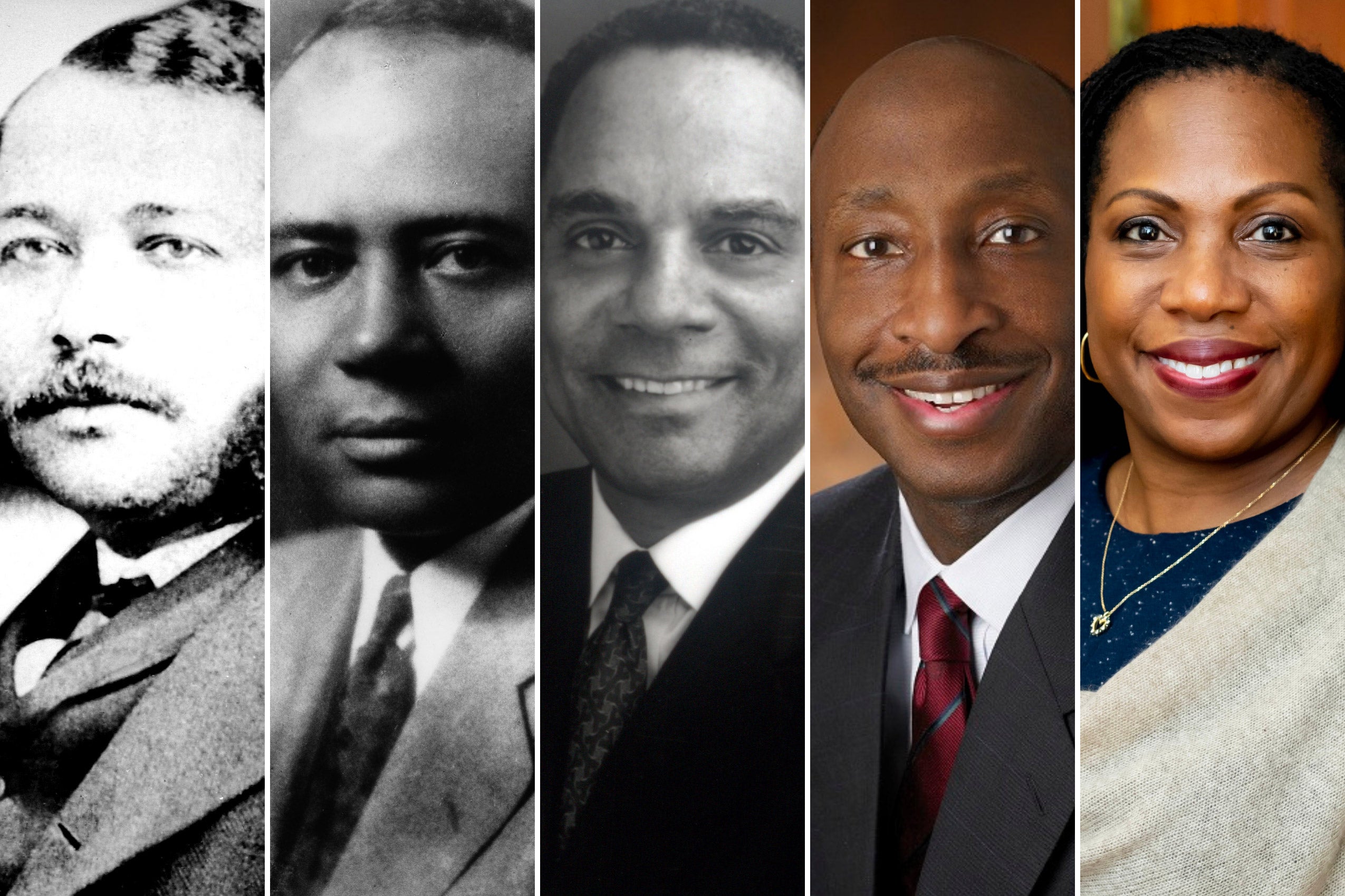a vertical combined image of five HLS black lawyers