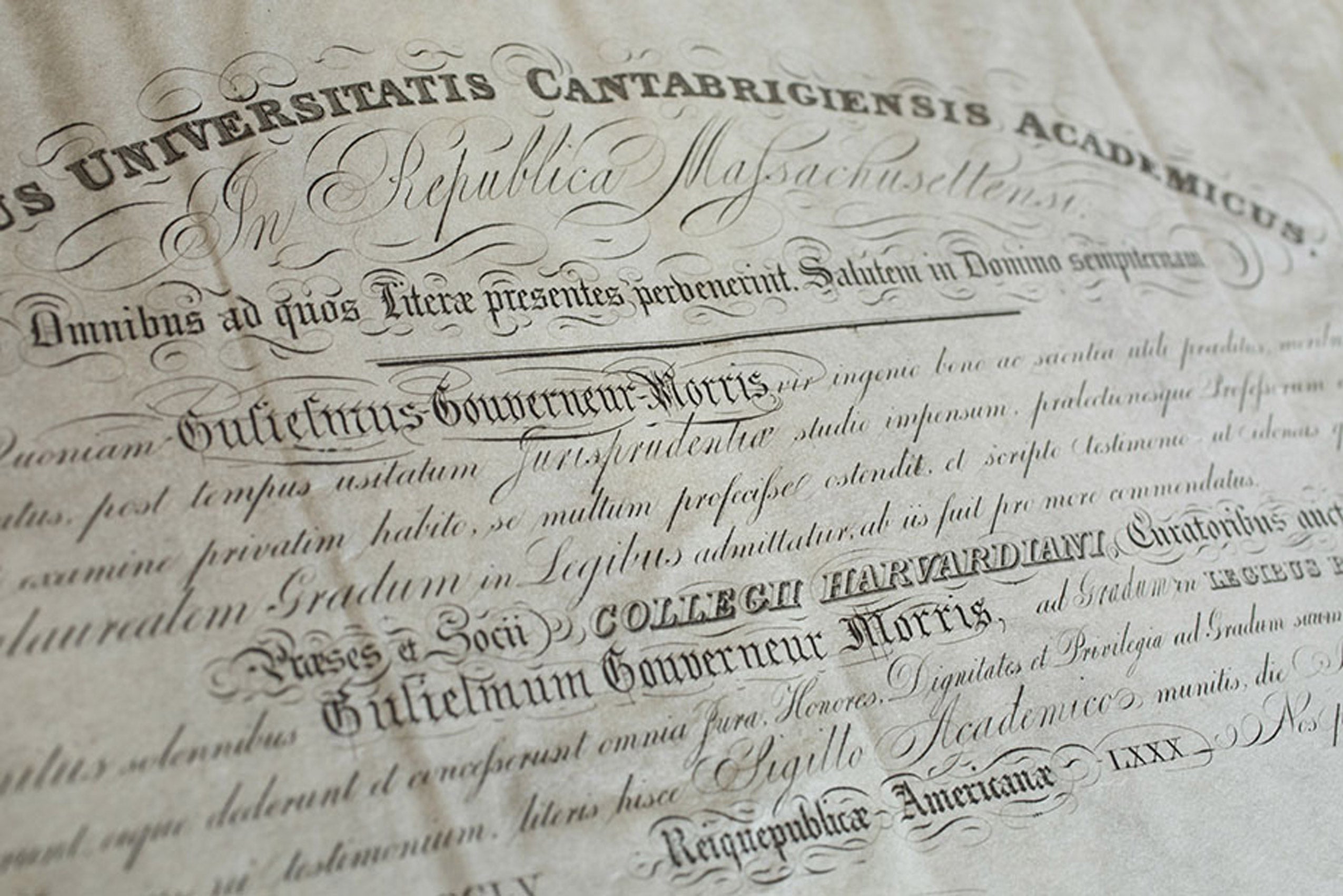 Antique 1855 diploma of William Gouverneur Morris