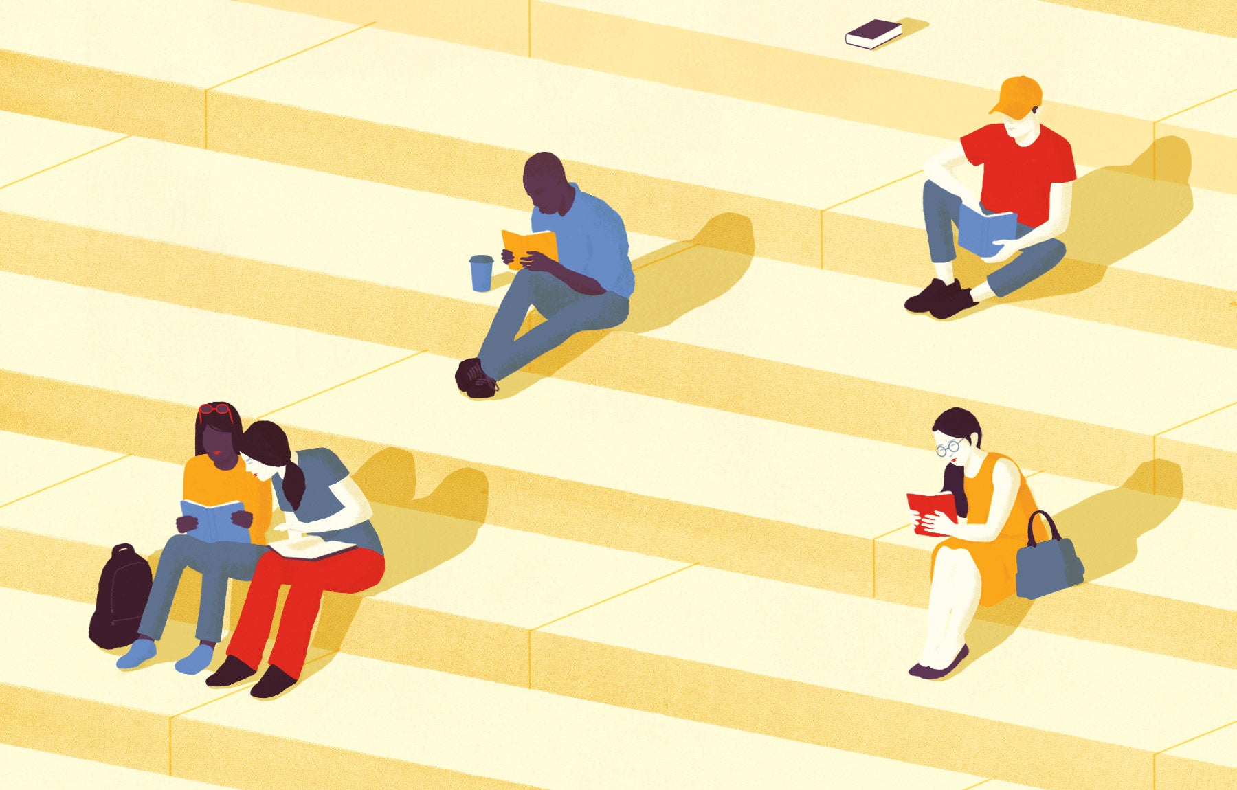 People reading on steps illustration