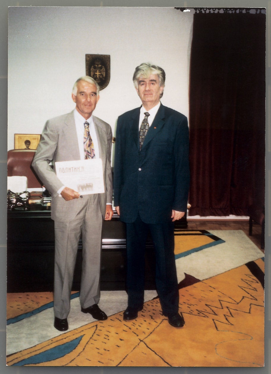 David Erne with fugitive Bosnian Serb leader Radovan Karadzic