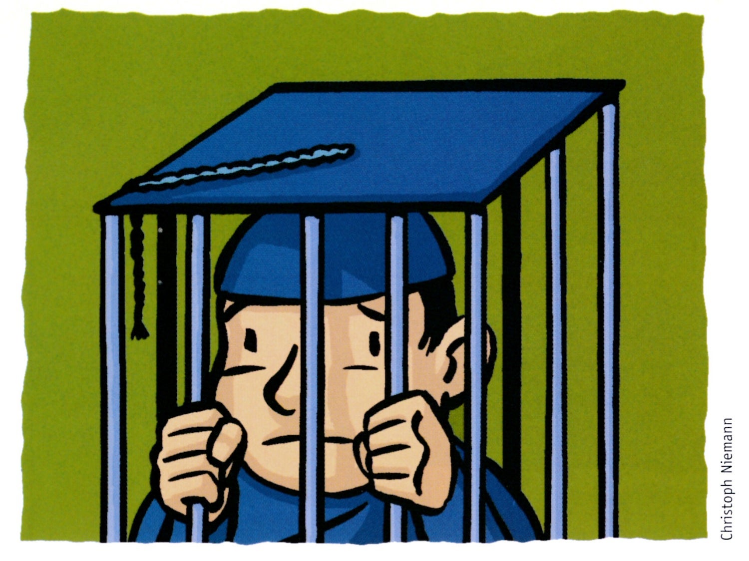 Illustration of graduate behind bars