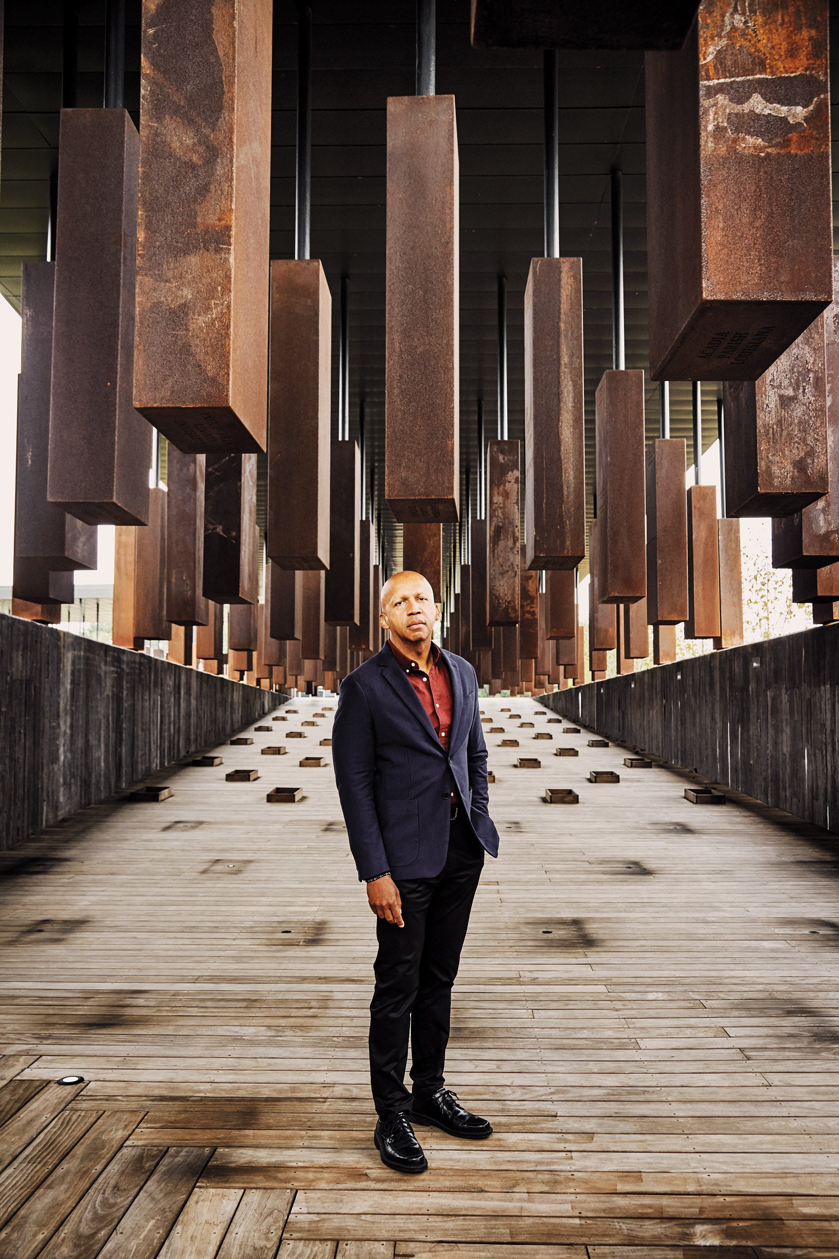 Bryan Stevenson standing at The National Memorial for Peace and Justice