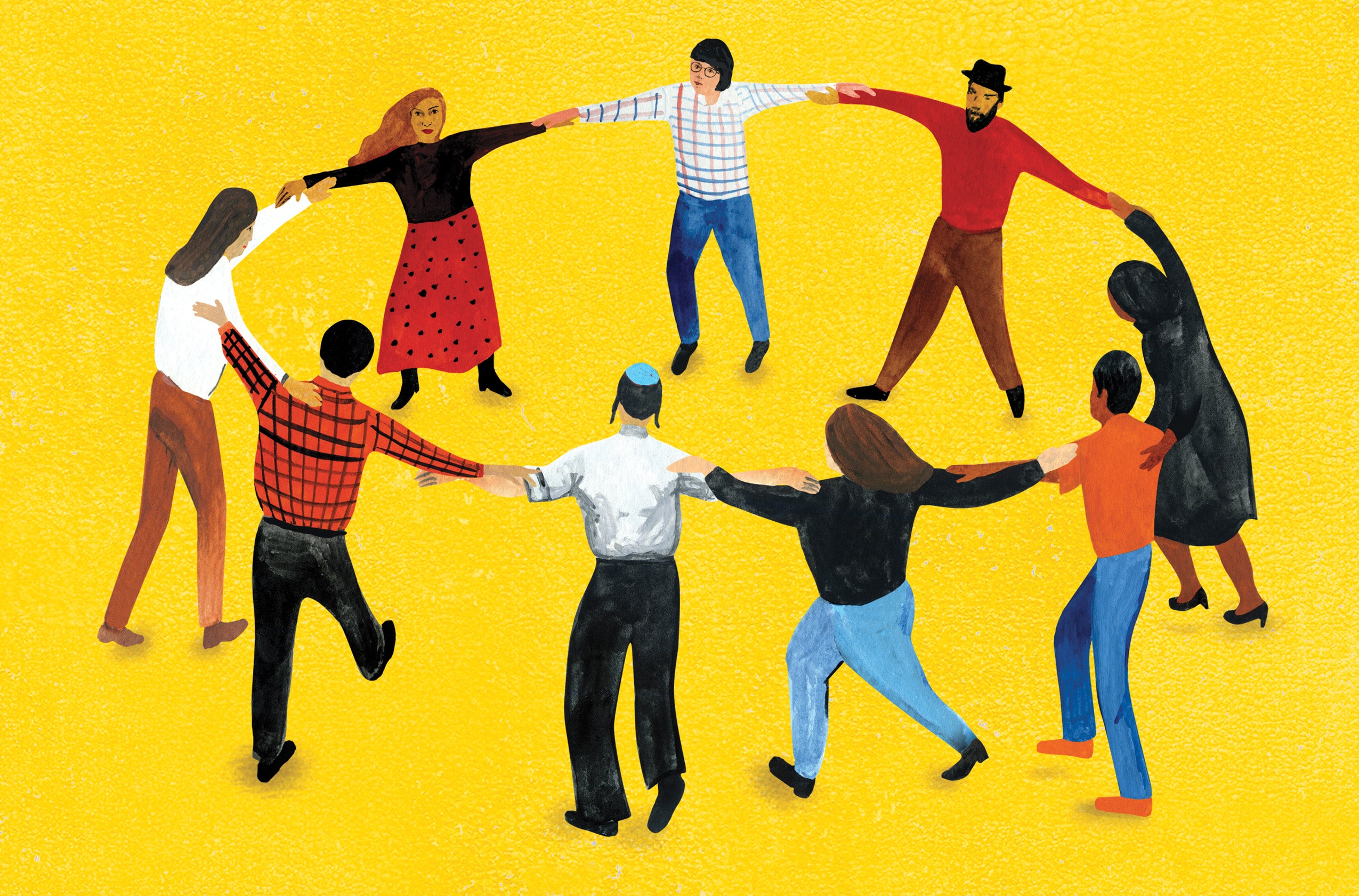 Illustration of different people dancing in a circle