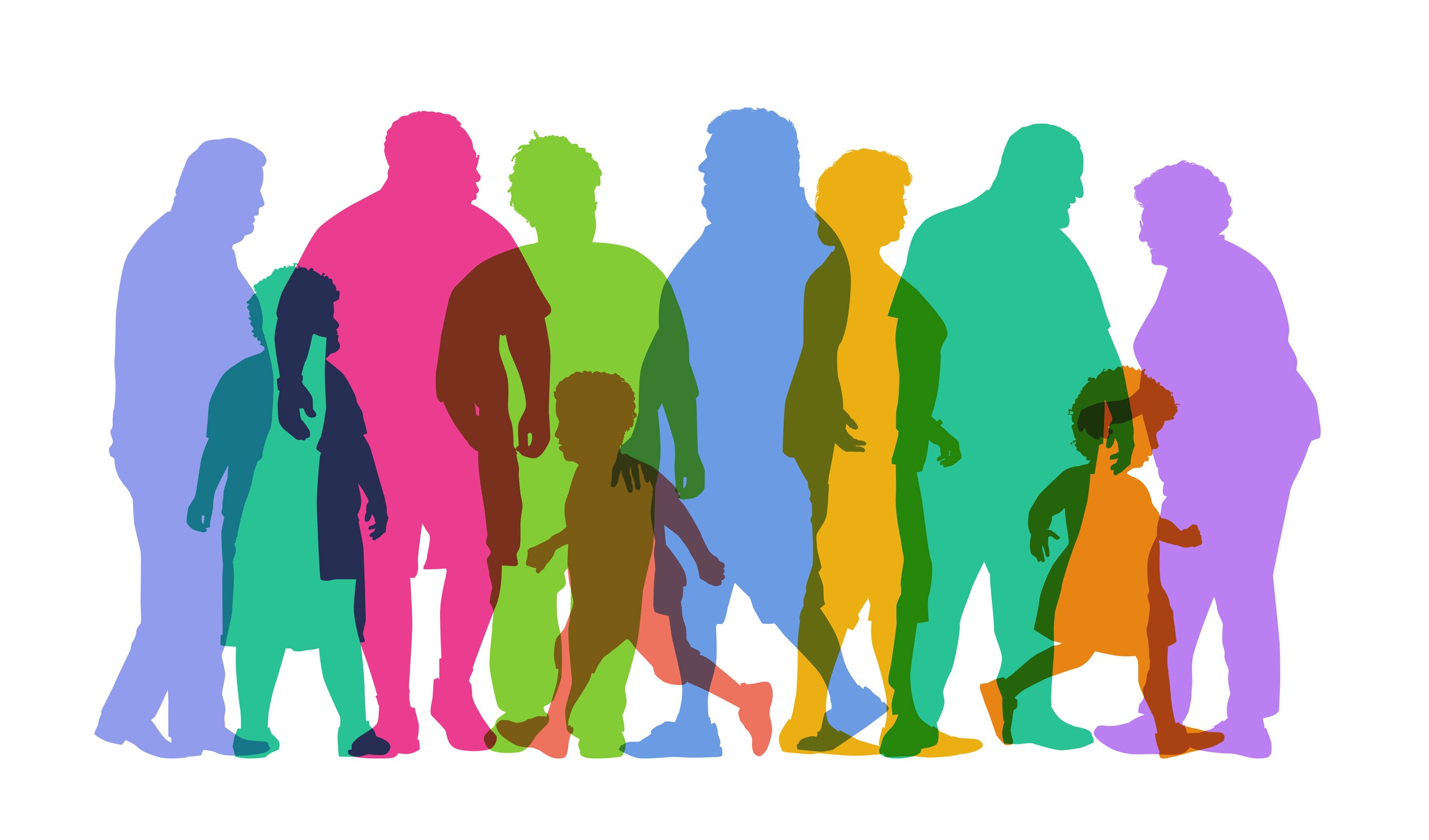 Colorful silhouettes of overweight people