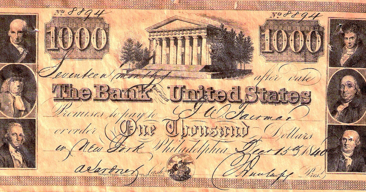 $1,000 promissory note from the Bank of the United States
