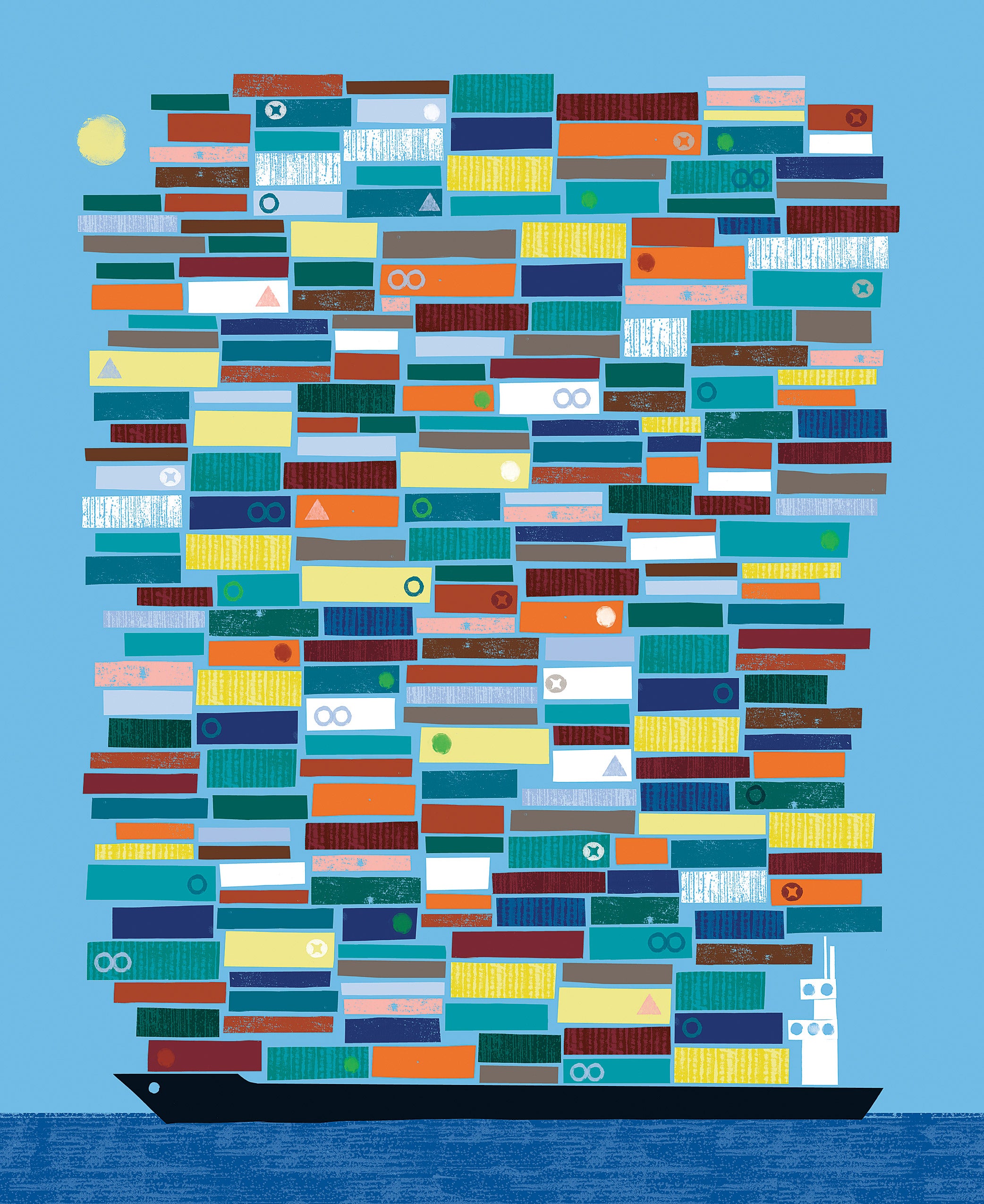 Illustration of stacked containers on a ship