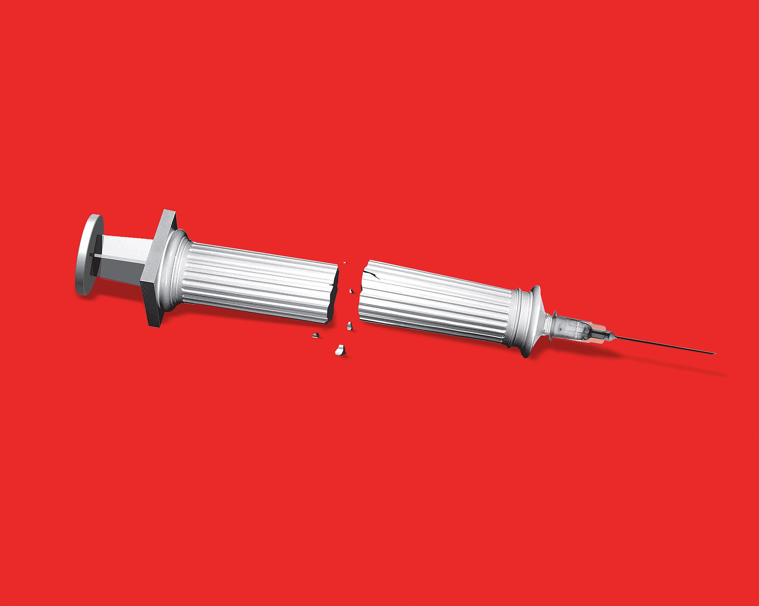 Illustration of a syringe with a Greek column for the cylinder