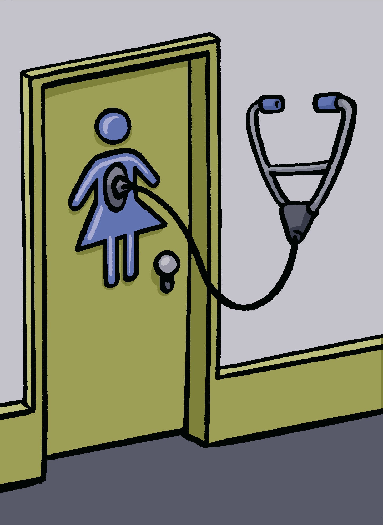 Illustration of stethoscope on women's bathroom door