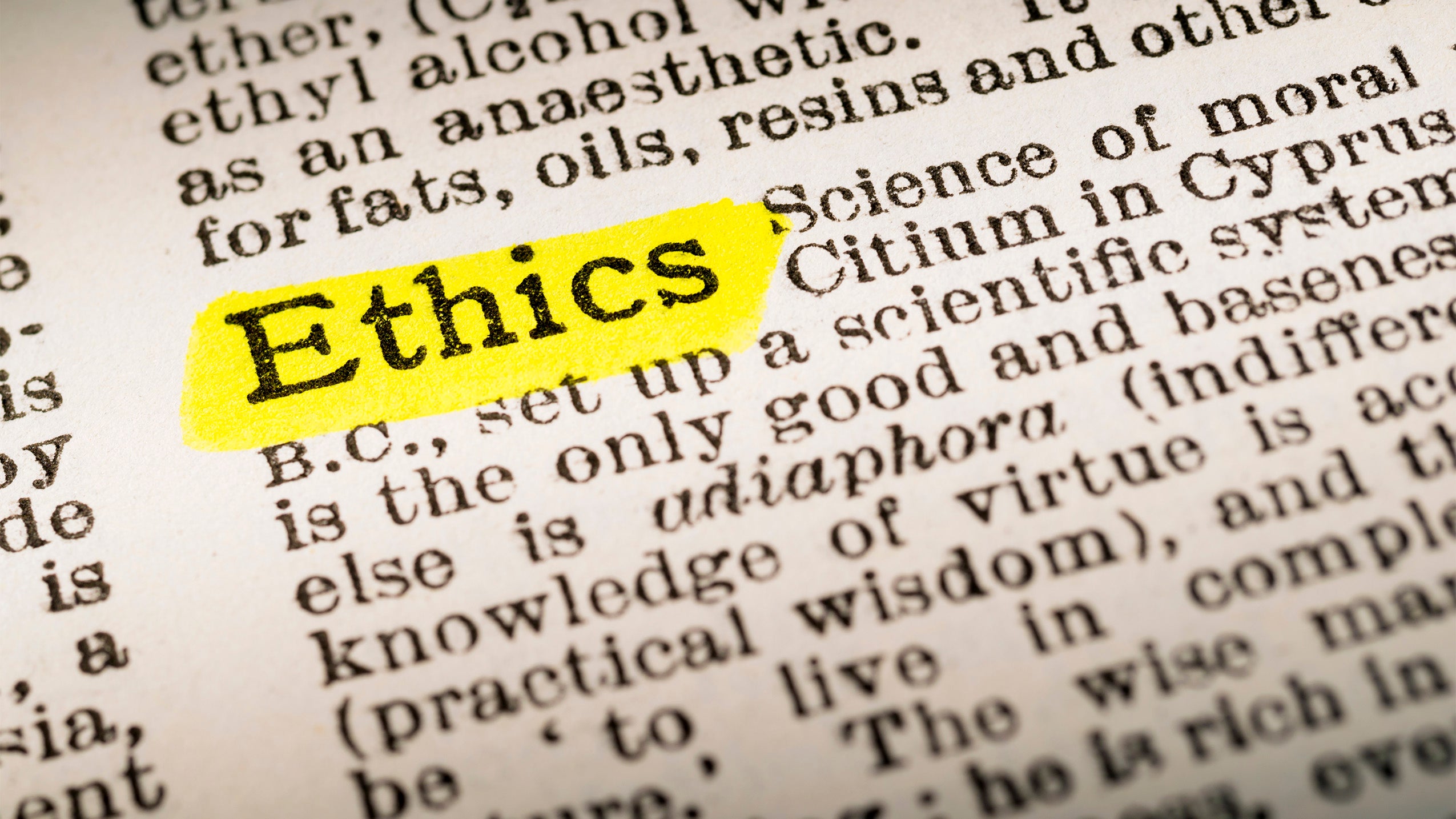Ethics definition highlighted
