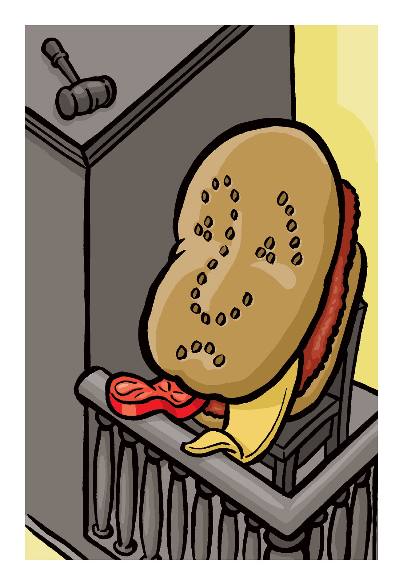 Illustration: Burger sitting on the judge's stand