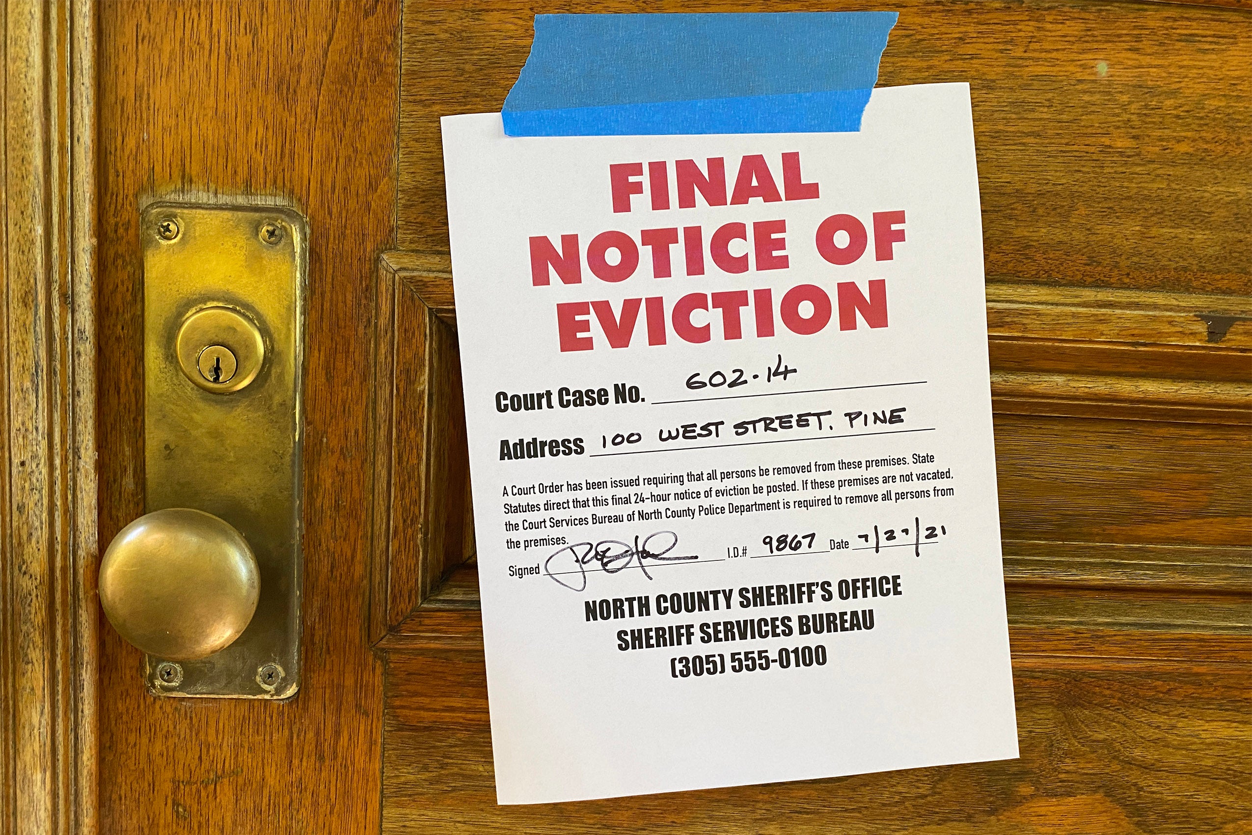 Eviction notice on door of house
