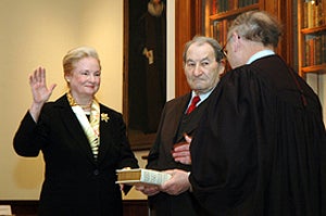 Mary Ann Glendon being sworn in by the Honorable Michael Boudin