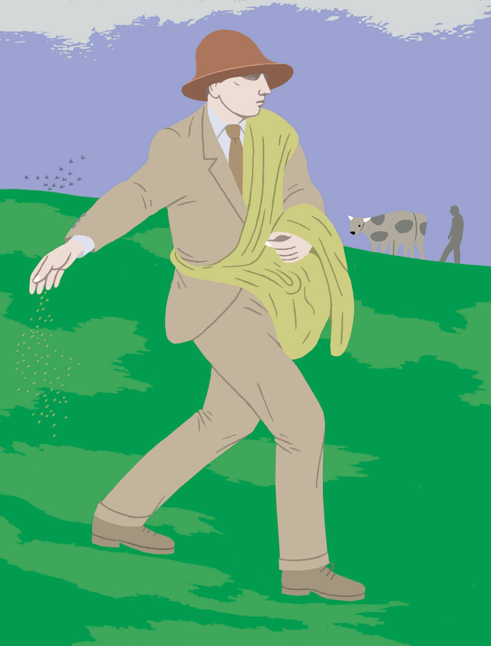 Illustration - Man walking on grass