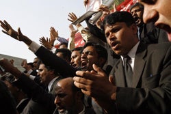 Pakistani lawyers protest the detention of Chief Justice Chaudhry