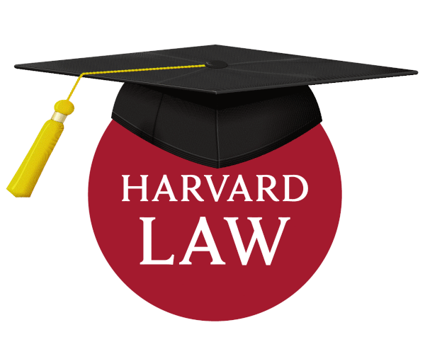 Harvard law school logo with graduation cap