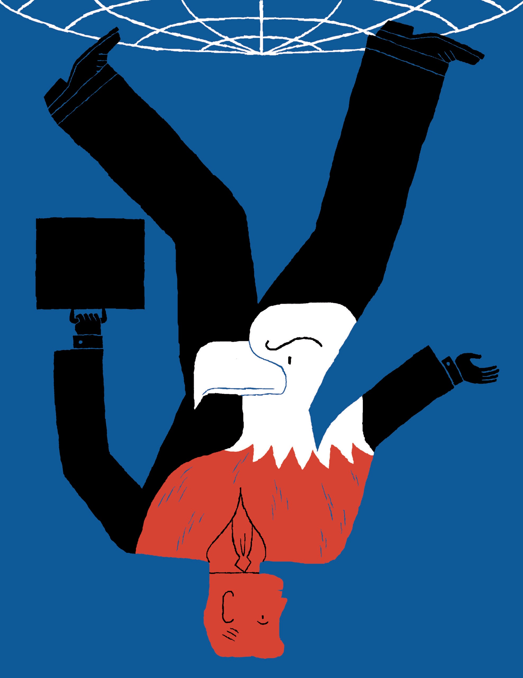 Illustration combining an eagle head and a person carrying a briefcase