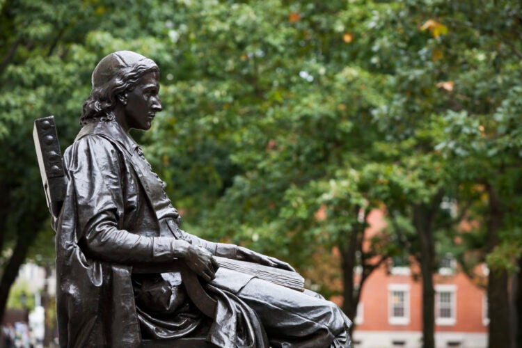 John Harvard statue in Harvard Yard