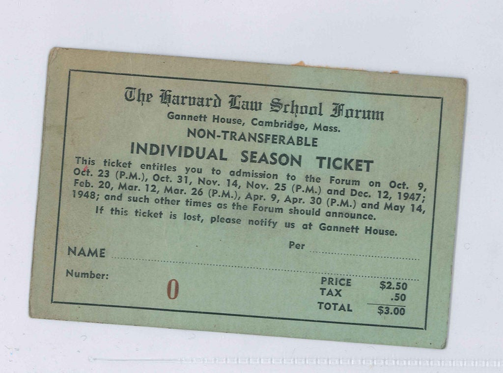 Green Ticket for one admission to the Harvard Law School Forum