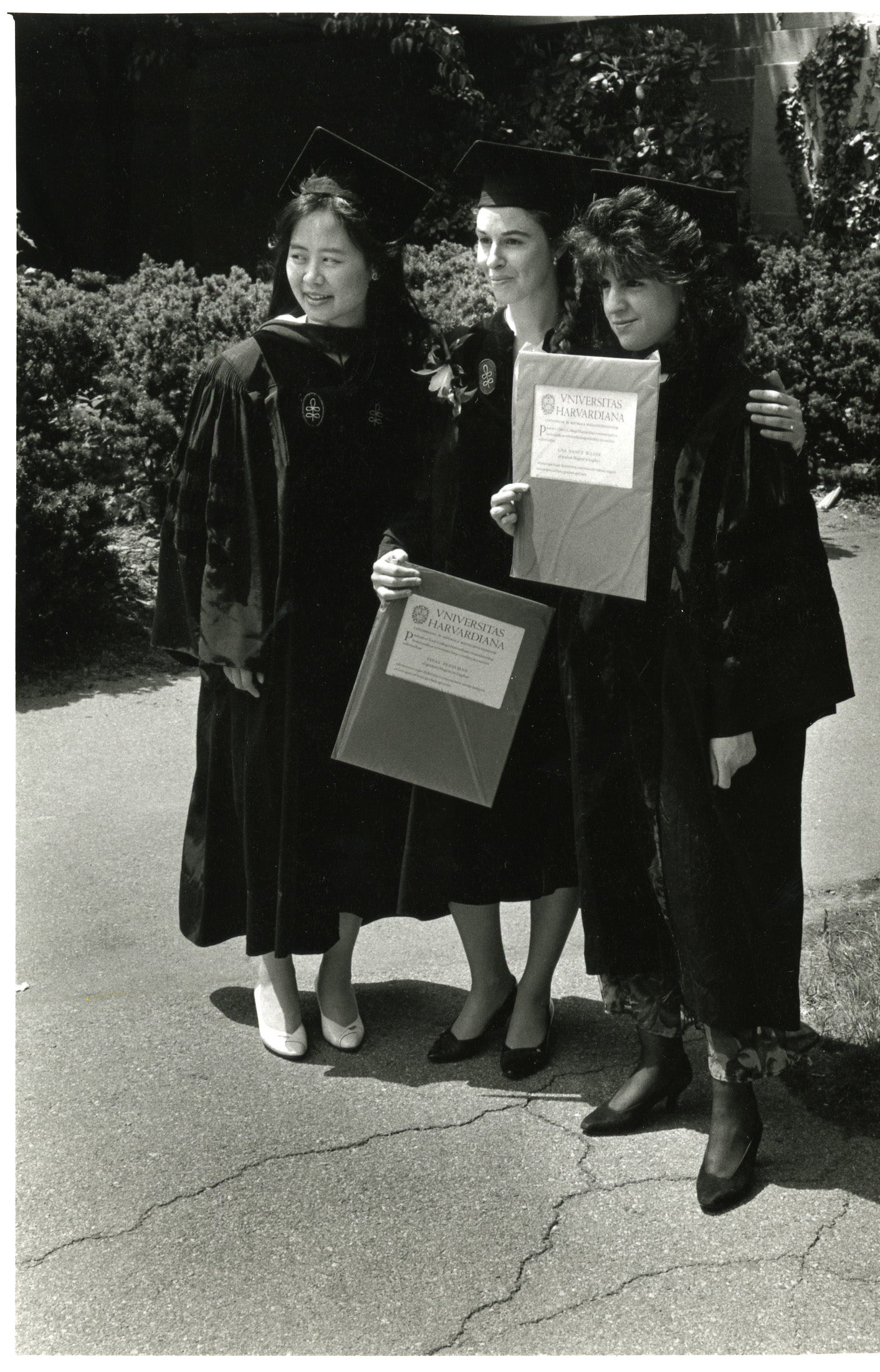 three women pose for a photo in 1989