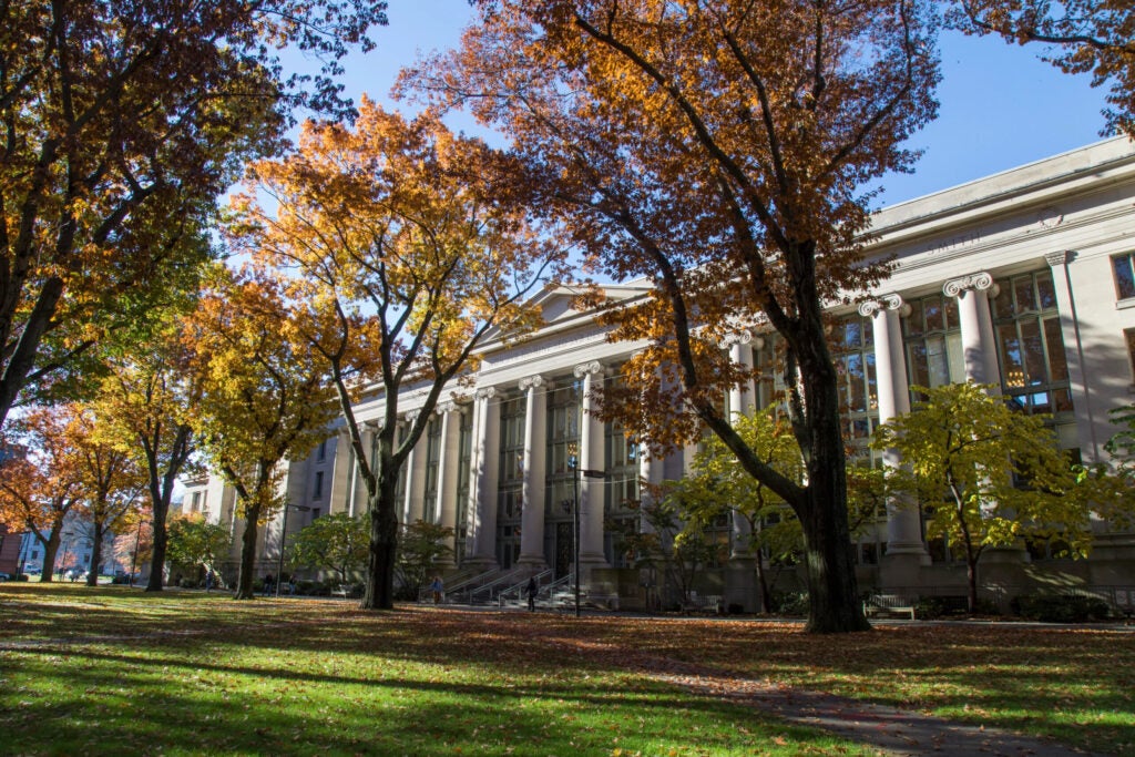 Langdell Hall in the fall