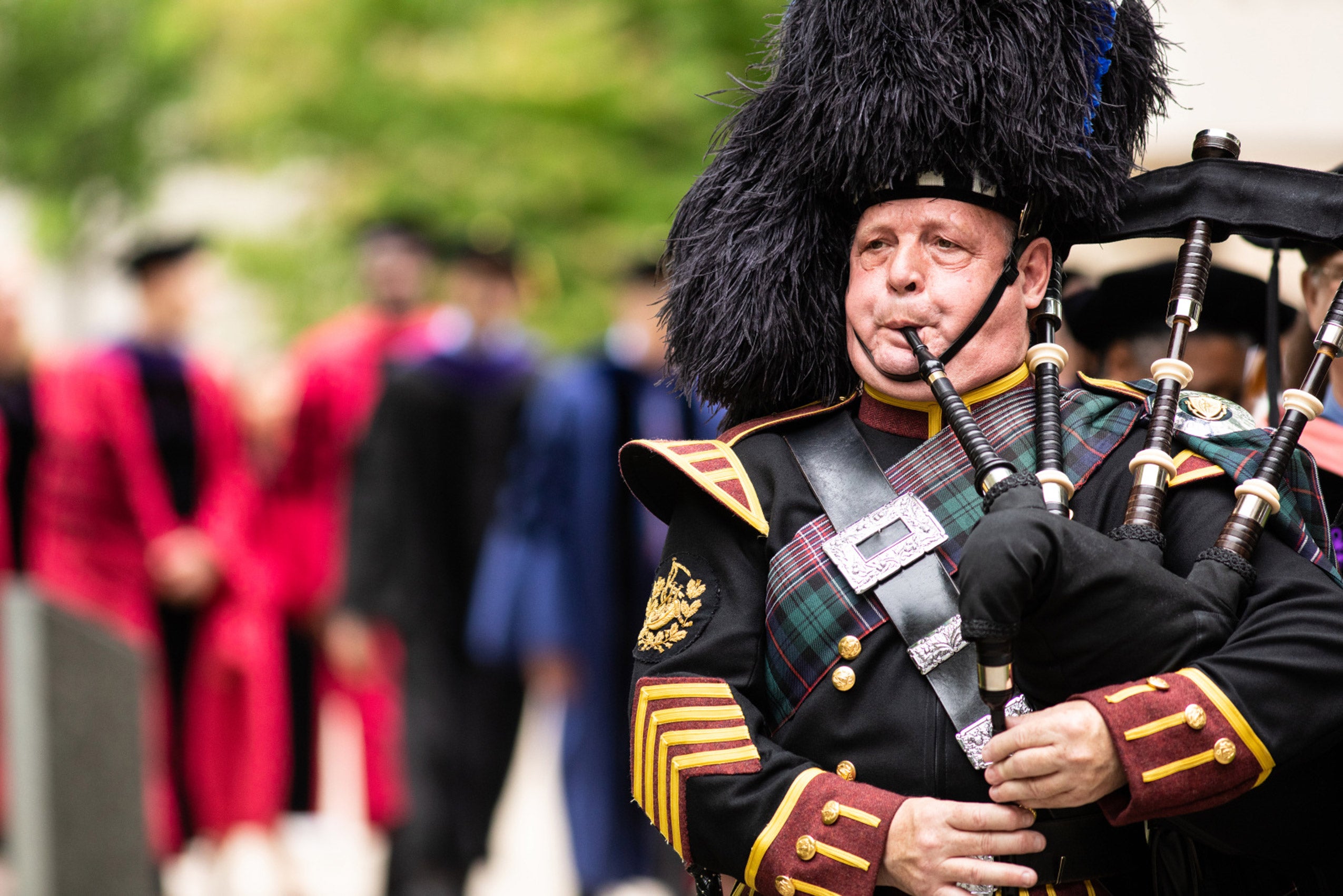 Bagpipe player close up