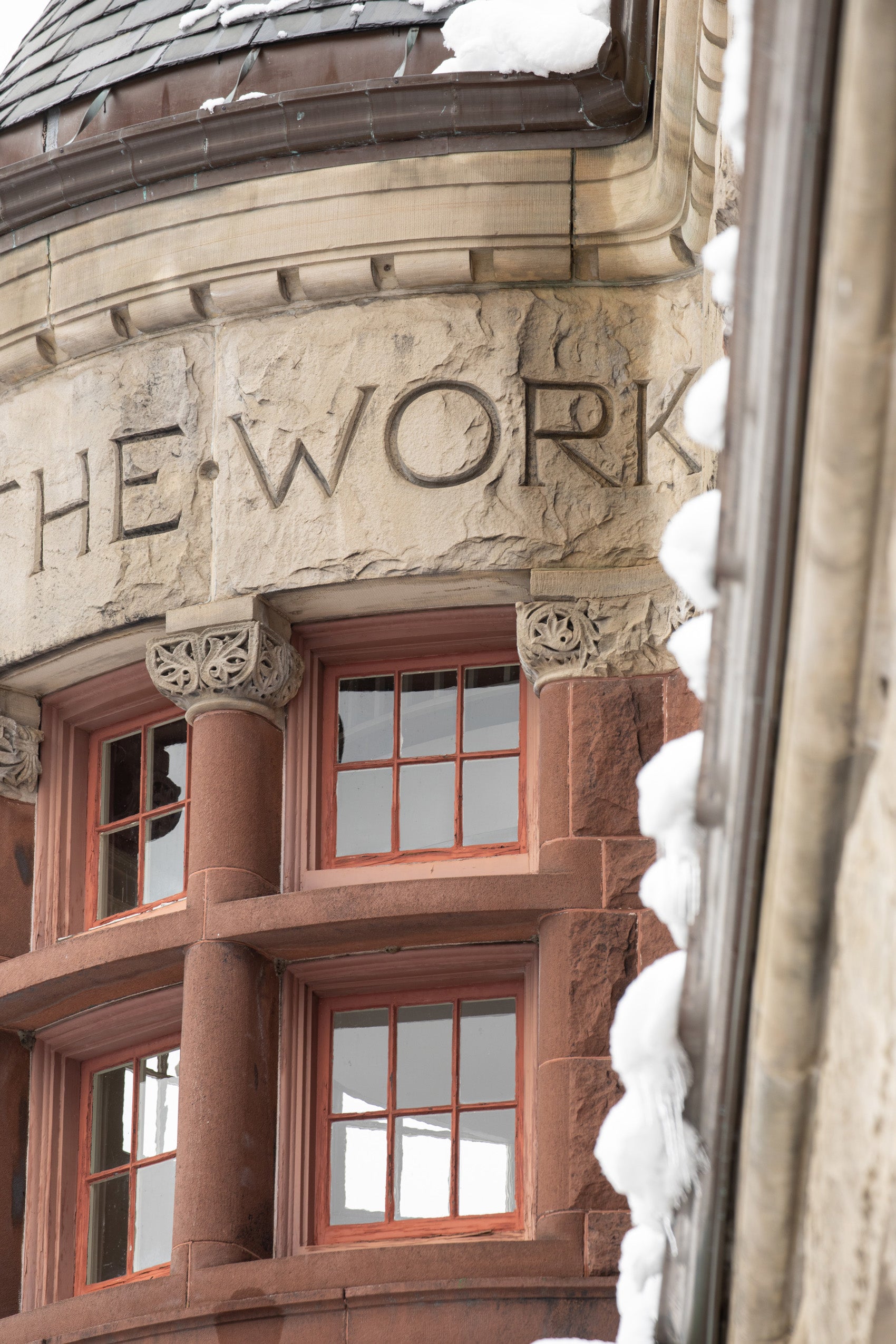 Austin Hall with snow on it