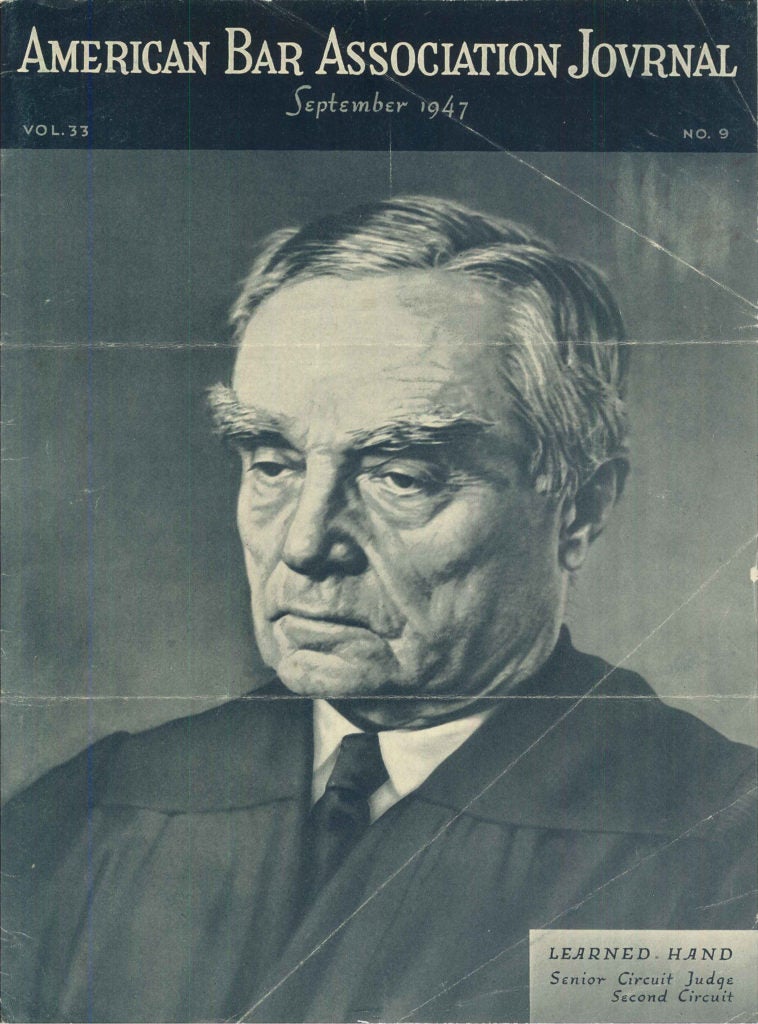 cover of the American Bar Association Journal in 1947 featuring and illustration of a judge