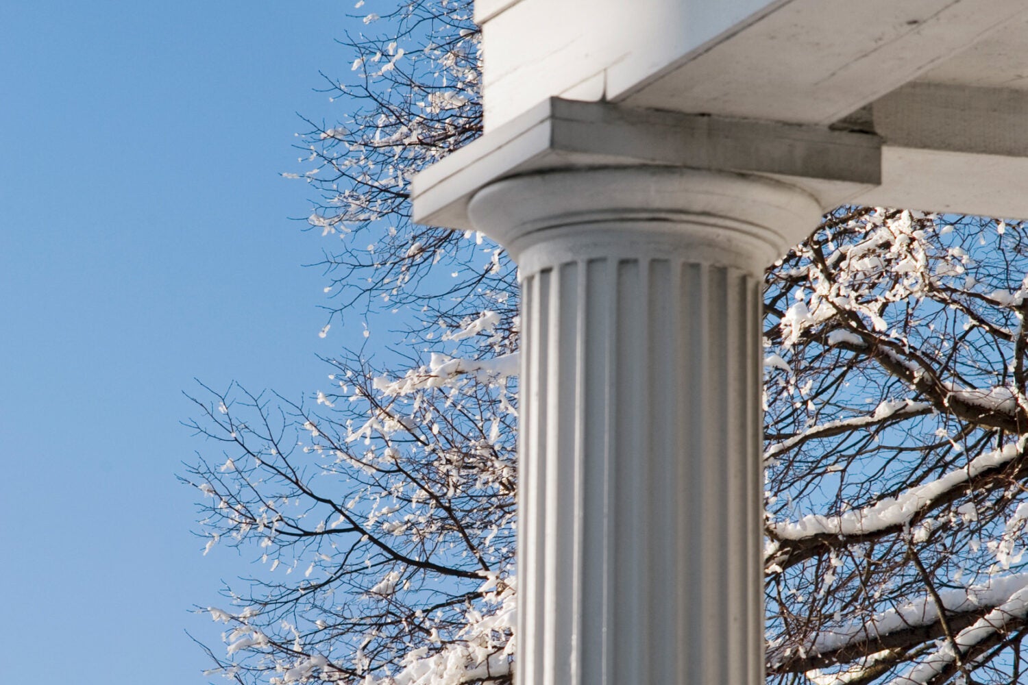 column of a building in the snow