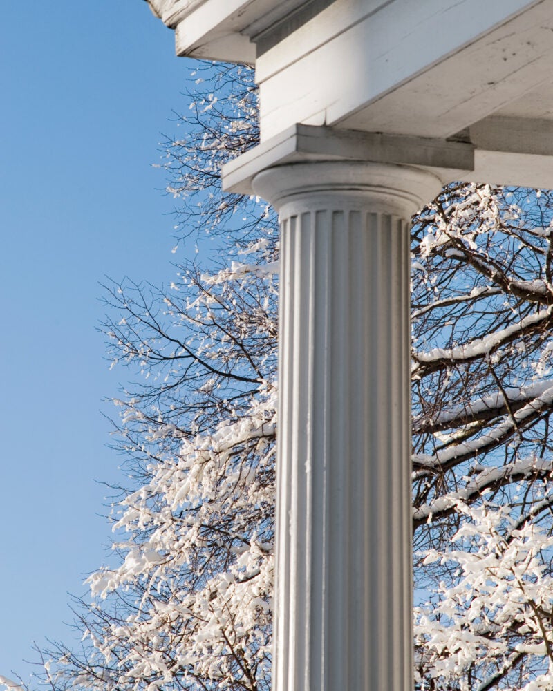 column of a building in the snow