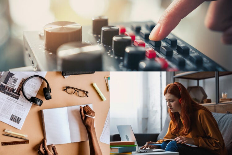 Students listening to audio