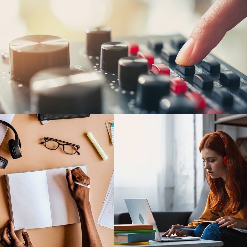 Students listening to audio