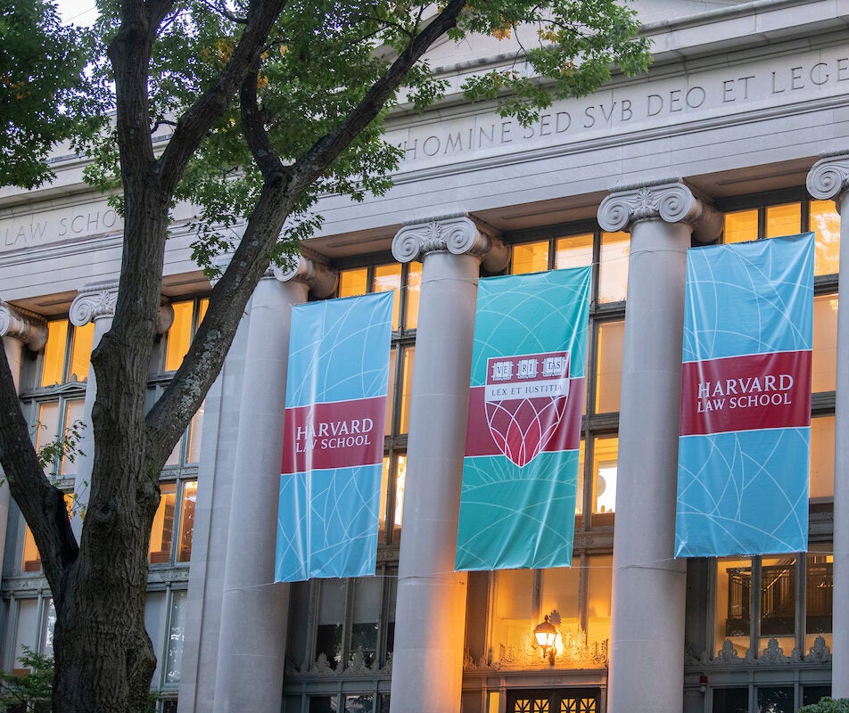 Commencement banners on Langdell