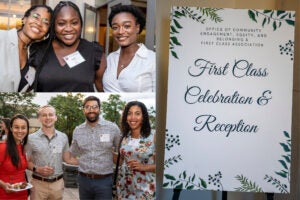 Collage of images from First Class celebration and reception