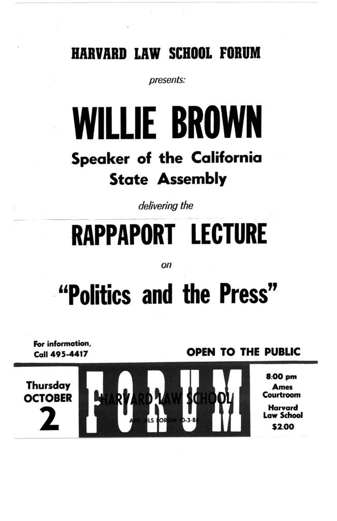 Poster from Harvard Law School Forum in 1986 announcing that 