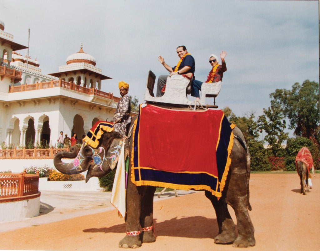 Antonin Scalia and Ruth Bader Ginsburg on an elephant in India