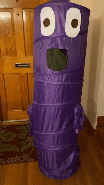 Kid in a waving inflatable arm flailing tube man costume.