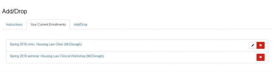 A screenshot of the add/drop section of Helios