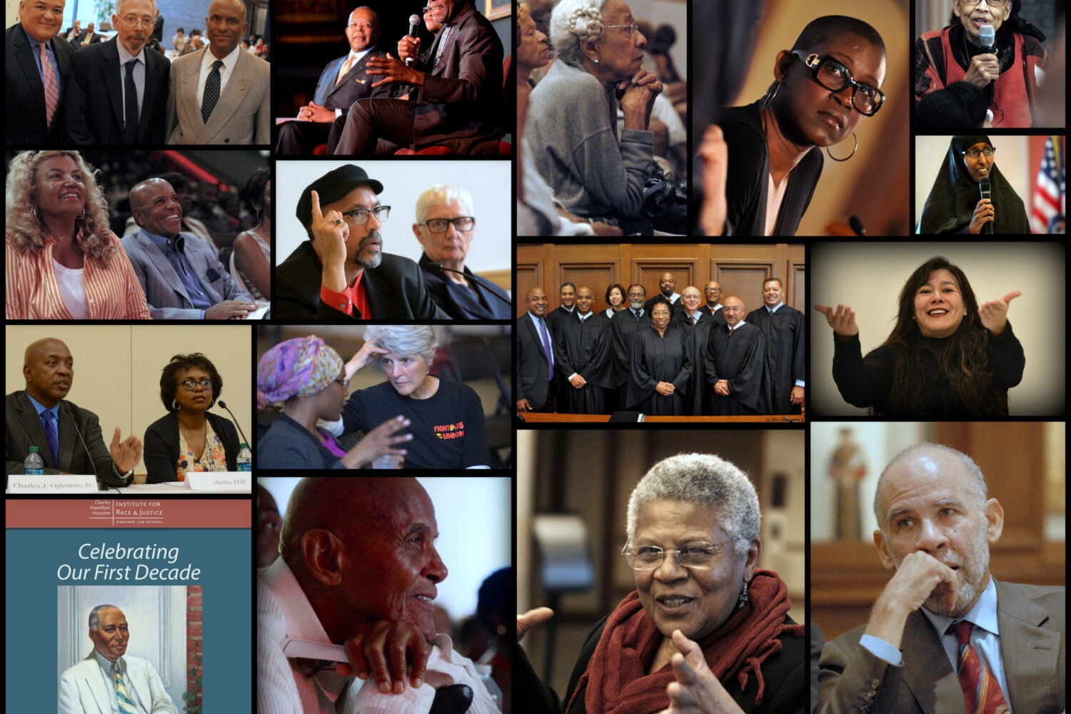 A composition of more than a dozen images taken during the first decade of the Charles Hamilton Houston Institute