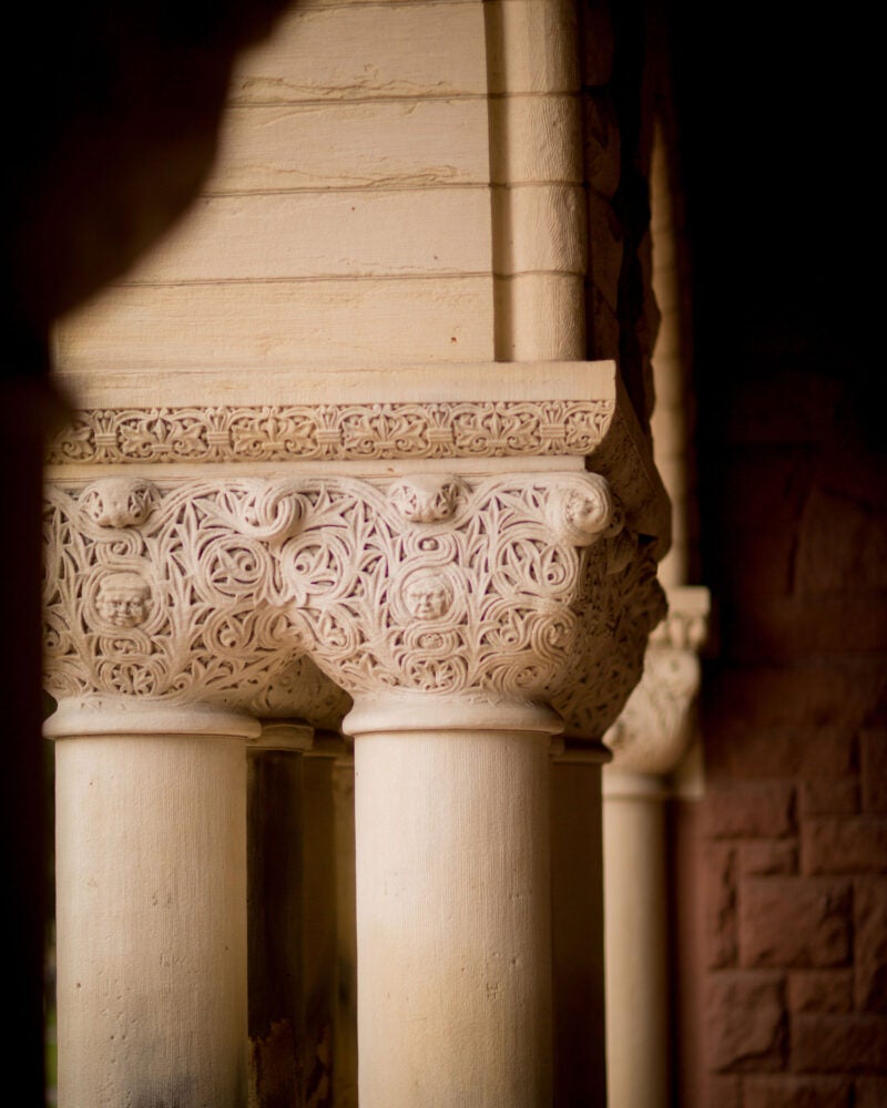 A vertical close up of Austin Hall columns