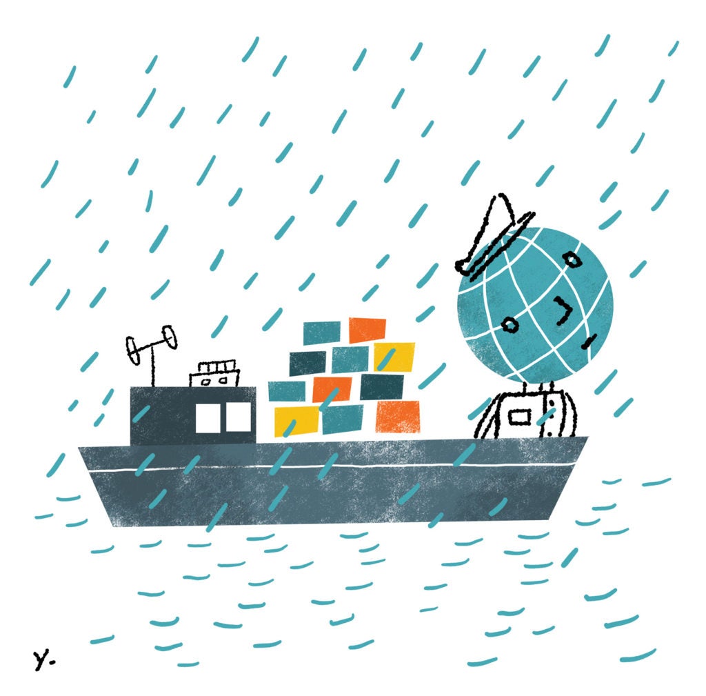 an illustration a boat carrying containers